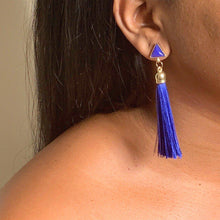 Load image into Gallery viewer, Hula Blue Tassel Earrings
