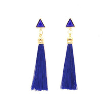 Load image into Gallery viewer, Hula Blue Tassel Earrings
