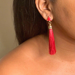 Hula Red Tassel Earrings