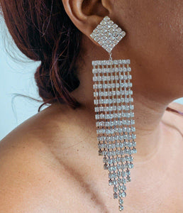 Lustre Silver Long Chandelier Earrings