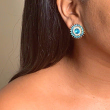 Load image into Gallery viewer, Sunburst Blue Stud Earrings
